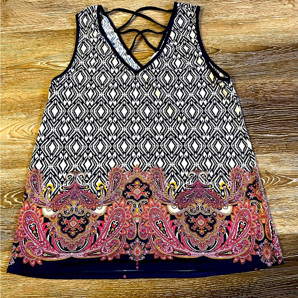 Ladies Tank with Criss Cross Detail on Back at Neck